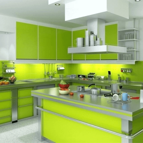 Green and White Colour Combinations for Kitchen walls