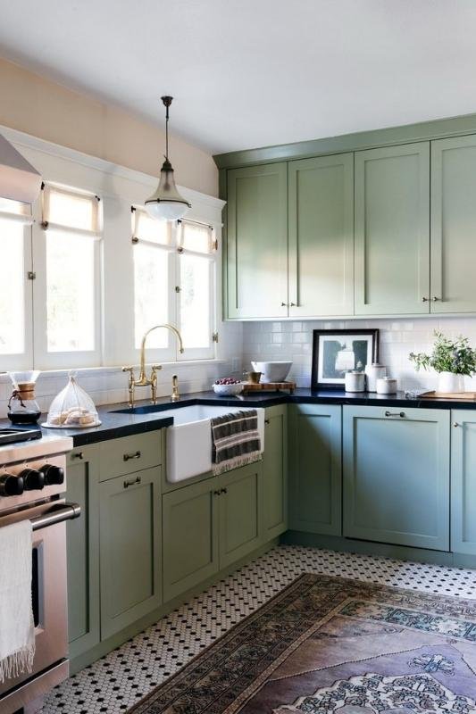 Sage Green & Beige - Colour Schemes for Kitchens with Dark Cabinets
