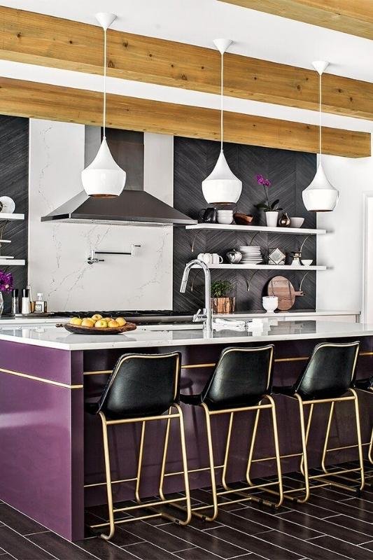 White, Violet, & Charcoal - Colour Schemes for Kitchens with Dark Cabinets