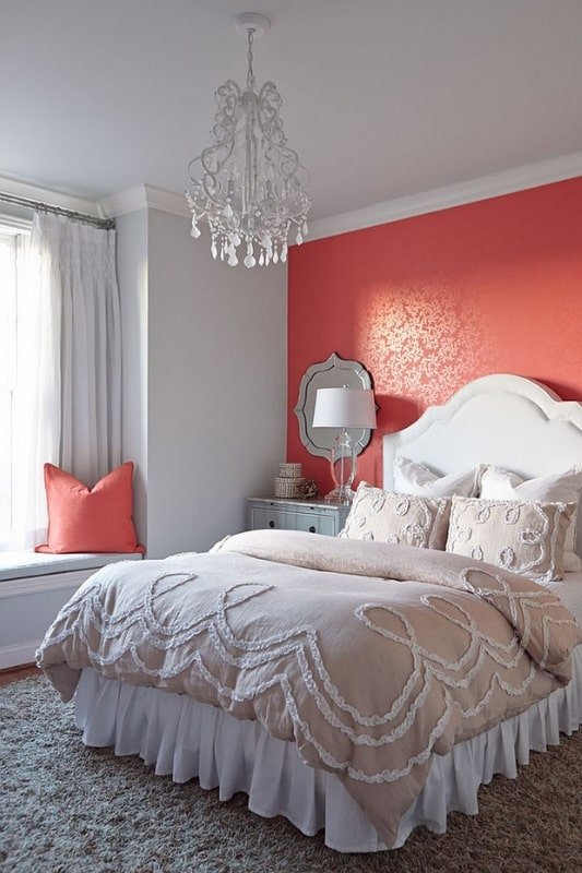 Coral with Light Shade of Grey Colour for Bedroom W