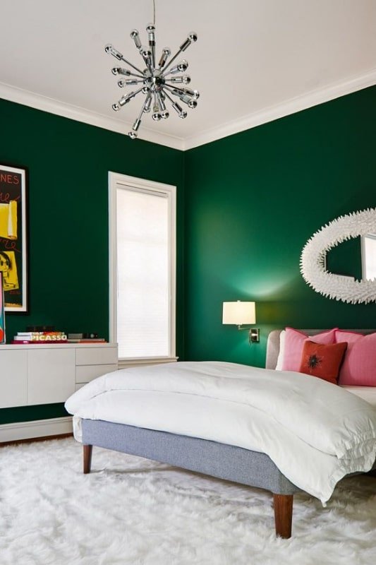 Forest Green and White Colour for Bedroom Wall