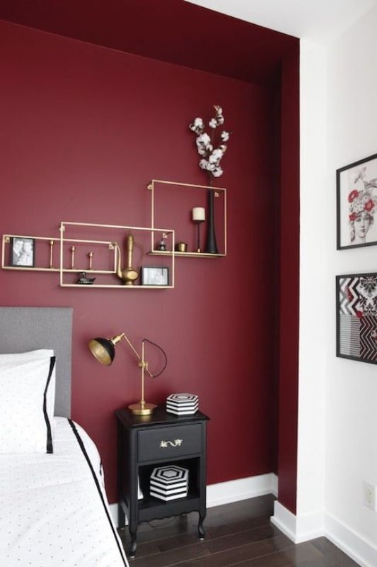 Wine Red and White Colour for Bedroom Wall